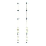 Blue Green 92.5 Sterling Silver Flower Leaf Shoulder Grazer Earrings