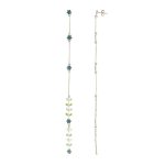 Blue Green 92.5 Sterling Silver Flower Leaf Shoulder Grazer Earrings