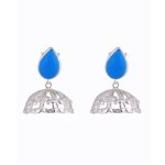 Turquoise blue 92.5 sterling silver leafy jhumkis