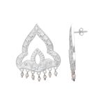 Bead Embellished 92.5 sterling silver mughal style earrings with arabic floral embossed patterns