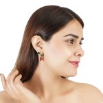 Gold plated 92.5 sterling silver red green square earrings with oval drop