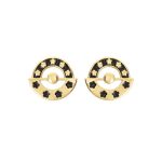 Gold Plated Black Round Floral 92.5 Sterling Silver Ear Studs