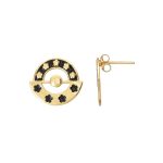 Gold Plated Black Round Floral 92.5 Sterling Silver Ear Studs