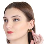 Gold Plated Black Round Floral 92.5 Sterling Silver Ear Studs
