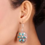 Turquoise blue flower 92.5 sterling silver earrings