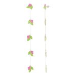 Pink Green Leafy Floral 92.5 Sterling Silver Shoulder Grazer Earrings