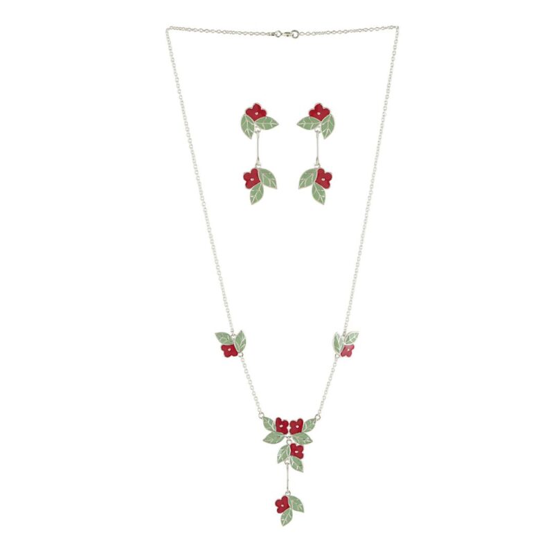 Enchanted Blossoms 925 Silver Necklace Earrings Set