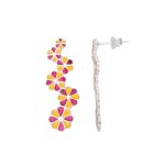 92.5 sterling silver zig zag flower earrings with pink yellow enamel