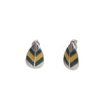 92.5 sterling silver leaf ear studs with yellow and green enamel