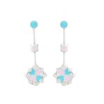 92.5 sterling silver linear geometrical flower earrings with enamel