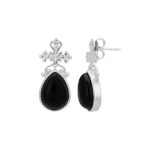 Filigree 92.5 Sterling Silver Black Drop Earrings