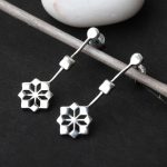 92.5 sterling silver linear geometrical flower earrings with oxidized finish