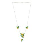 92.5 sterling silver floral necklace earrings set with yellow green enamel