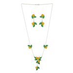 92.5 sterling silver floral necklace earrings set with yellow green enamel