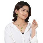 92.5 sterling silver floral necklace earrings set with yellow green enamel