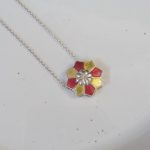 92.5 sterling silver rangoli pendant with red and yellow enamel