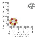 dimensions of 92.5 sterling silver rakhi inspired by rangoli patterns with red and yellow enamel