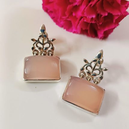 Pink Leafy Flora 925 silver earrings