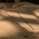 Pink Green Flower Leaf 92.5 Sterling Silver Shoulder Grazer Earrings