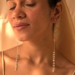 Pink Green Flower Leaf 92.5 Sterling Silver Shoulder Grazer Earrings