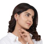 Bird 92.5 sterling silver ear studs with pink purple enamel