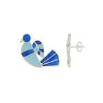 Bird 92.5 sterling silver ear studs with blue enamel
