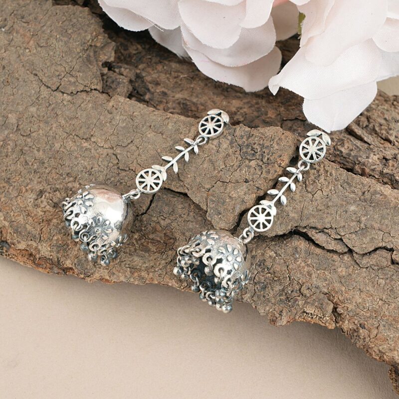 Delicate Leafy Dangle 92.5 Sterling Silver Oxidized Jhumkis