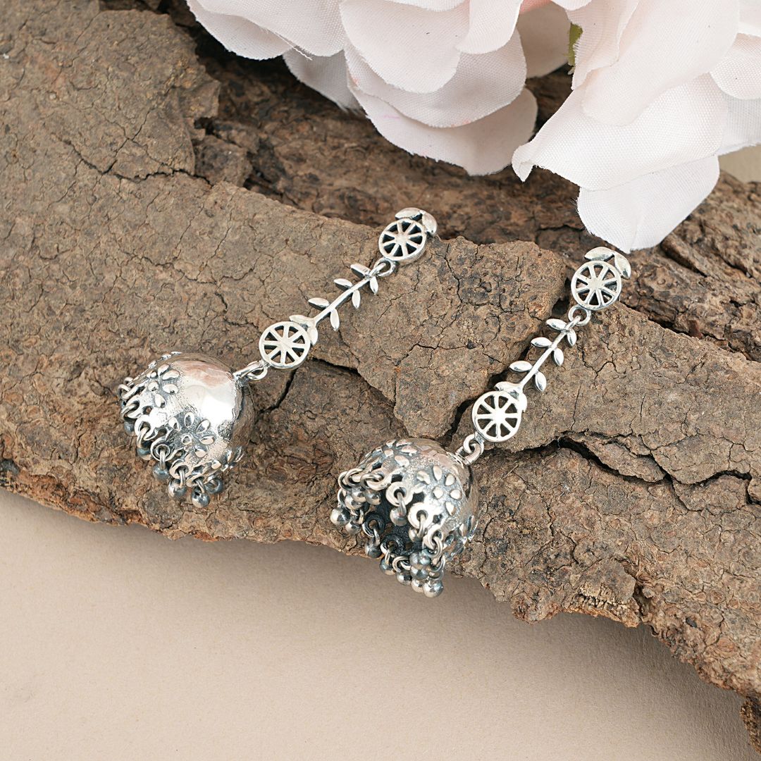 Delicate Leafy Dangle 92.5 Sterling Silver Oxidized Jhumkis Delicate Leafy Dangle 92.5 Sterling Silver Oxidized Jhumkis