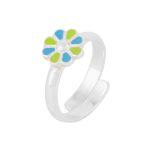 Tiny Flower 92.5 sterling silver ring with blue and green enamel