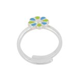 Tiny Flower 92.5 sterling silver ring with blue and green enamel