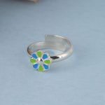 Tiny Flower 92.5 sterling silver ring with blue and green enamel