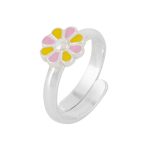 Tiny Flower 92.5 sterling silver ring with pink and yellow enamel
