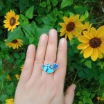 Bird 92.5 Sterling silver ring with blue enamel