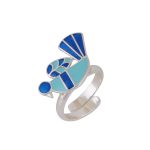 Bird 92.5 Sterling silver ring with blue enamel