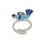Bird 92.5 Sterling silver ring with blue enamel
