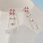 92.5 sterling silver floral dangle earrings with enamel