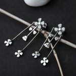 92.5 sterling silver floral dangler earrings with oxidized finish