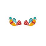 Bird 92.5 sterling silver ear studs with multi-colour enamel