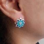 Blue Flower 92.5 Sterling Silver Ear studs