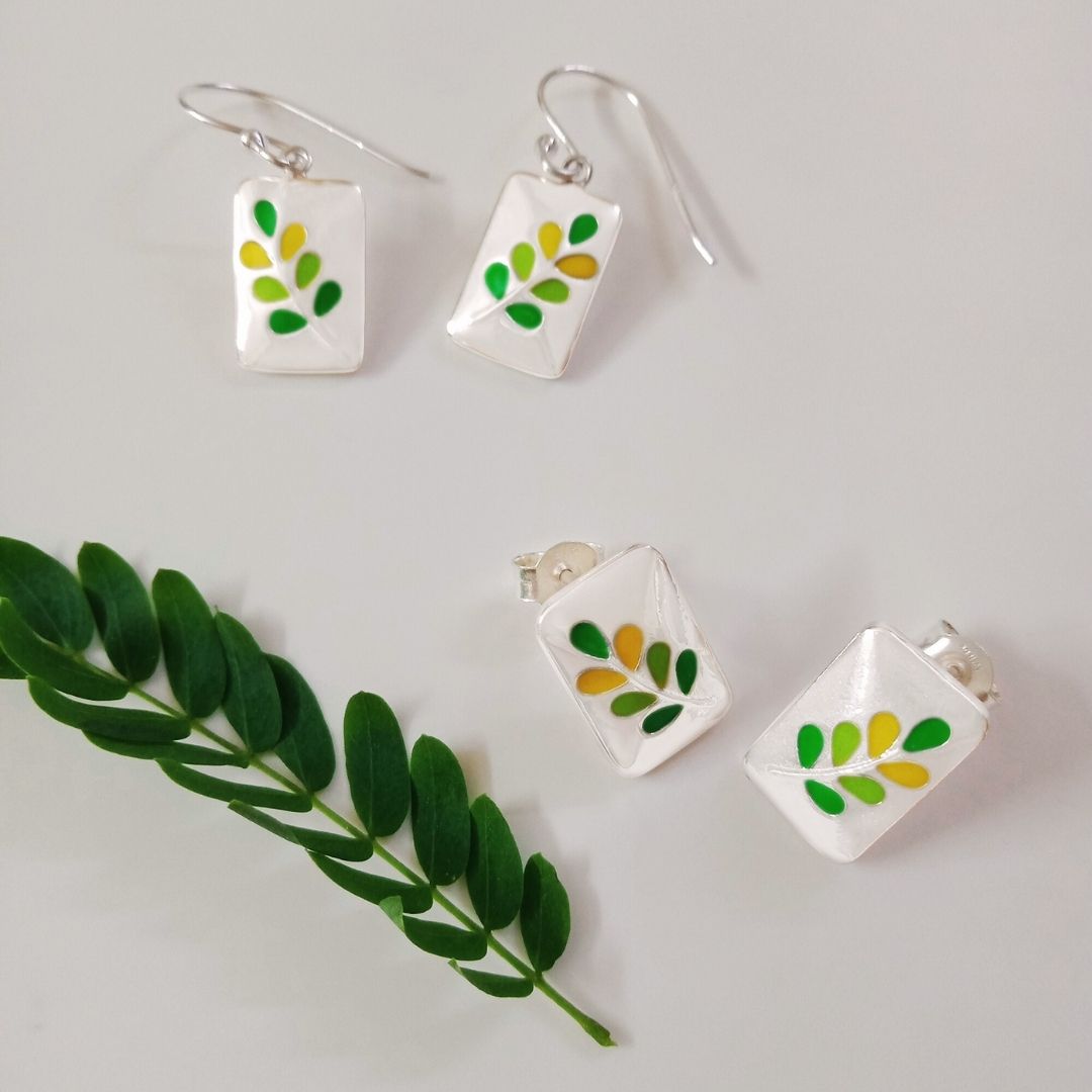 Gulmohar Leaf 925 Silver Earrings Gulmohar Leaf 92.5 Sterling Silver Earrings