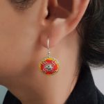 Red Yellow 92.5 Sterling Silver Swastik Dangler Earrings