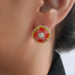 Red Yellow 92.5 Sterling Silver Swastik Ear studs