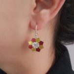 Red yellow 92.5 Sterling Silver rangoli Dangler Earrings