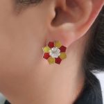 Red yellow 92.5 Sterling Silver rangoli Ear Studs