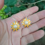 Sunflower 92.5 sterling silver dangler earrings with yellow enamel