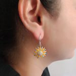 Sunflower 92.5 sterling silver dangler earrings size pic