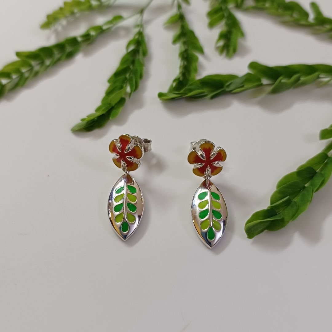 Gulmohar flower 925 silver marquise drop earrings Gulmohar flower 925 silver marquise drop earrings