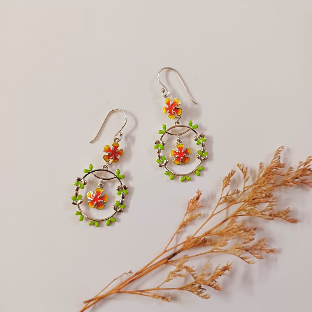 Gulmohar Flower 92.5 Sterling Silver Dangler Earrings Gulmohar Flower 92.5 Sterling Silver Dangler Earrings