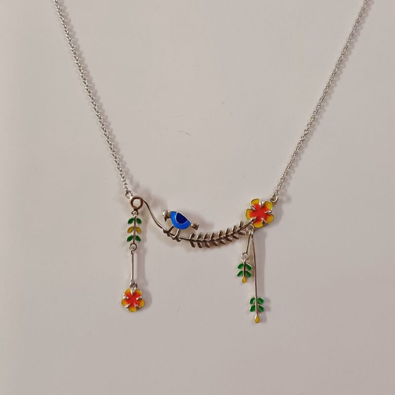 Birds & Gulmohar Flower 925 Silver Dangle Neckpiece