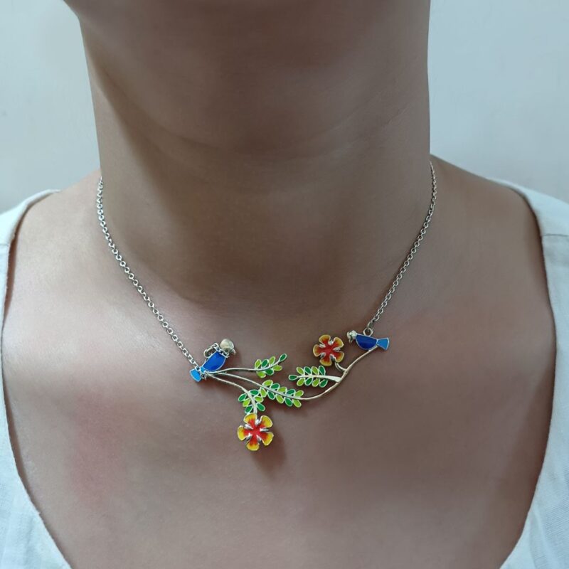 Birds & Gulmohar Flower 92.5 Sterling Silver Neckpiece